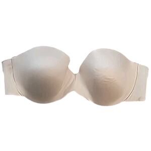 Maidenform Nude Strapless Push-Up Bra 38C Satin Padded Underwire Adjustable EUC